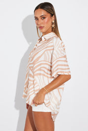 Beige Abstract Shirt Short Sleeve - Àlainn Fashion