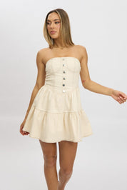 Beige Fit And Flare Dress Mini Strapless - Àlainn Fashion