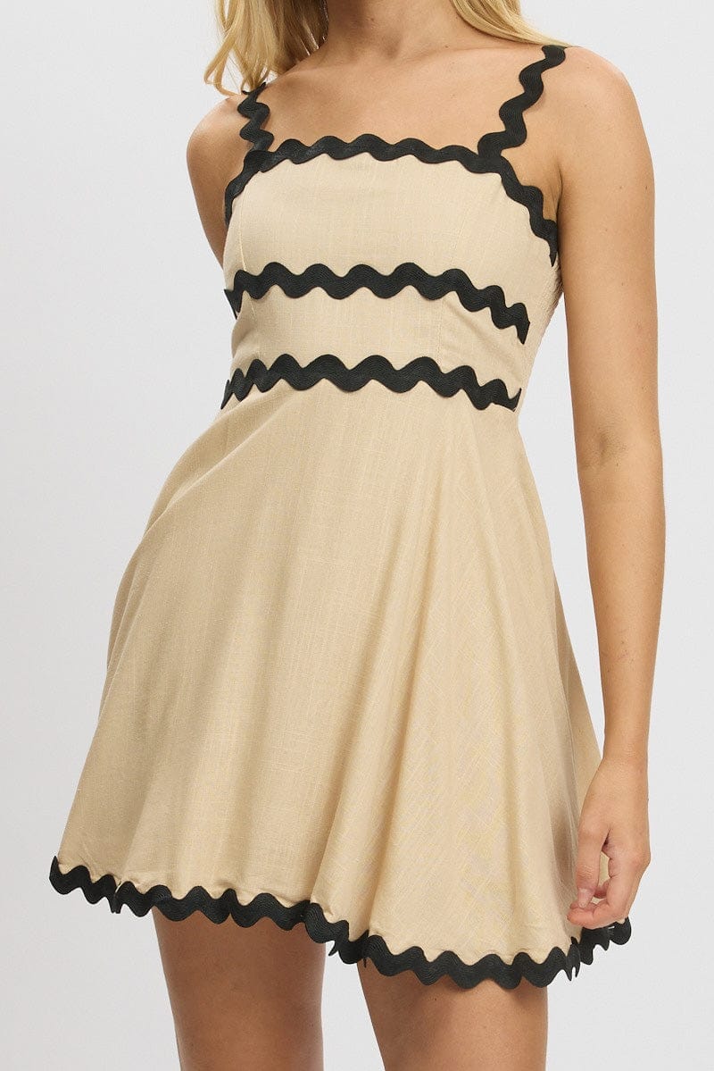 Beige Fit And Flare Dress Ric Rac Mini - Àlainn Fashion