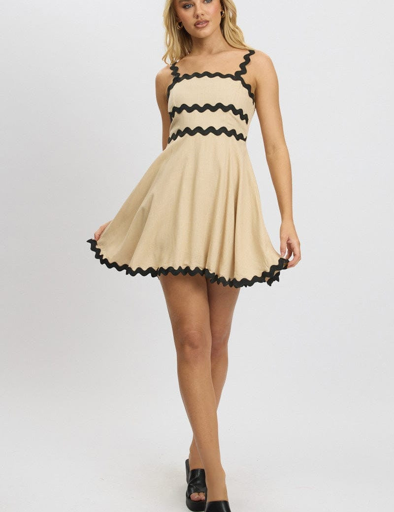 Beige Fit And Flare Dress Ric Rac Mini - Àlainn Fashion