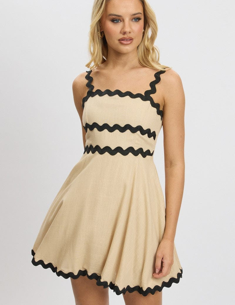 Beige Fit And Flare Dress Ric Rac Mini - Àlainn Fashion