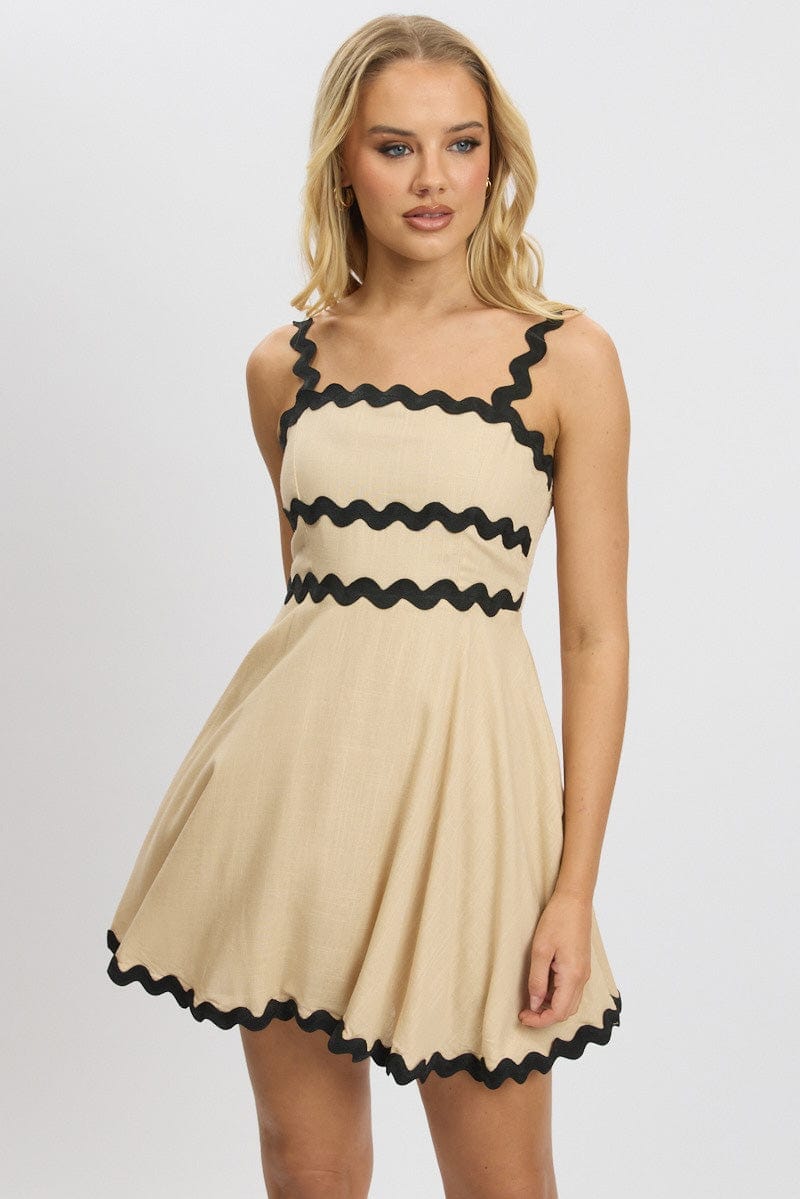 Beige Fit And Flare Dress Ric Rac Mini - Àlainn Fashion