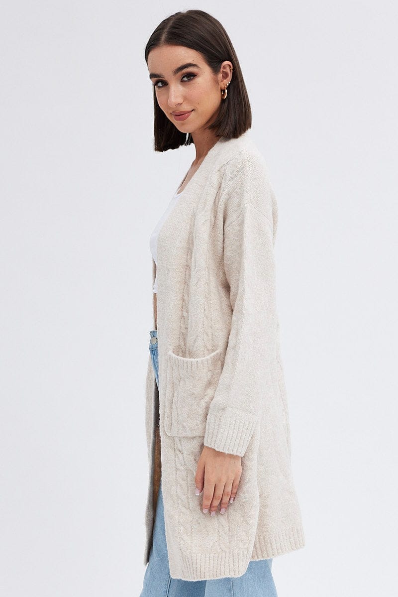 Beige Longline Cable Knit Cardigan - Àlainn Fashion