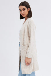 Beige Longline Cable Knit Cardigan - Àlainn Fashion