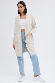 Beige Longline Cable Knit Cardigan - Àlainn Fashion