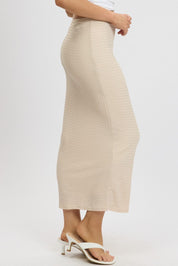 Beige Midi Skirt High Rise Textured Jersey - Àlainn Fashion