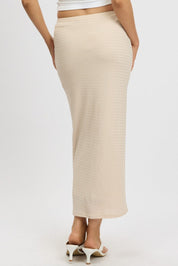 Beige Midi Skirt High Rise Textured Jersey - Àlainn Fashion