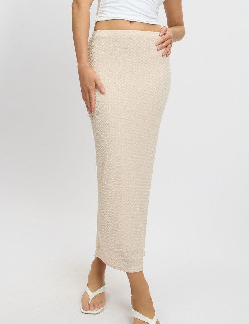 Beige Midi Skirt High Rise Textured Jersey - Àlainn Fashion