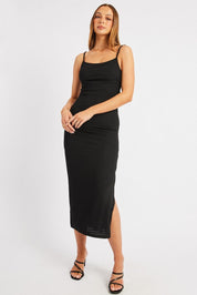 Black Bodycon Dress Singlet Textured Midi - Àlainn Fashion