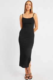 Black Bodycon Dress Singlet Textured Midi - Àlainn Fashion