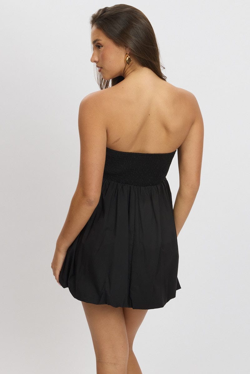 Black Bubble Mini Dress Strapless - Àlainn Fashion