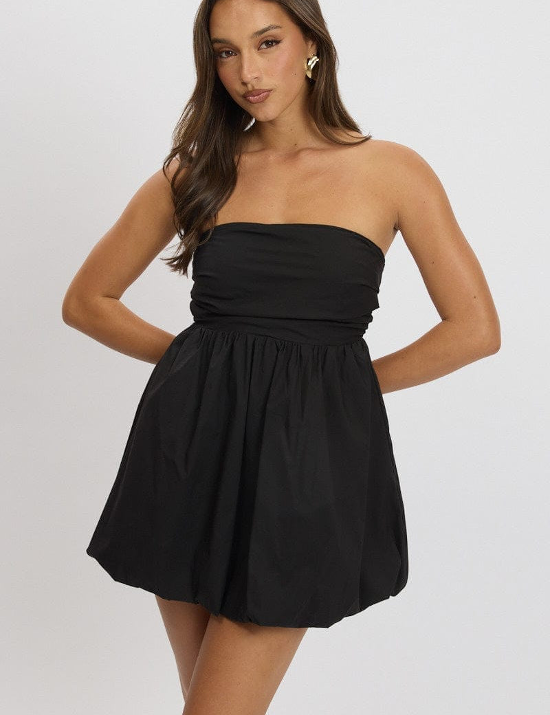 Black Bubble Mini Dress Strapless - Àlainn Fashion