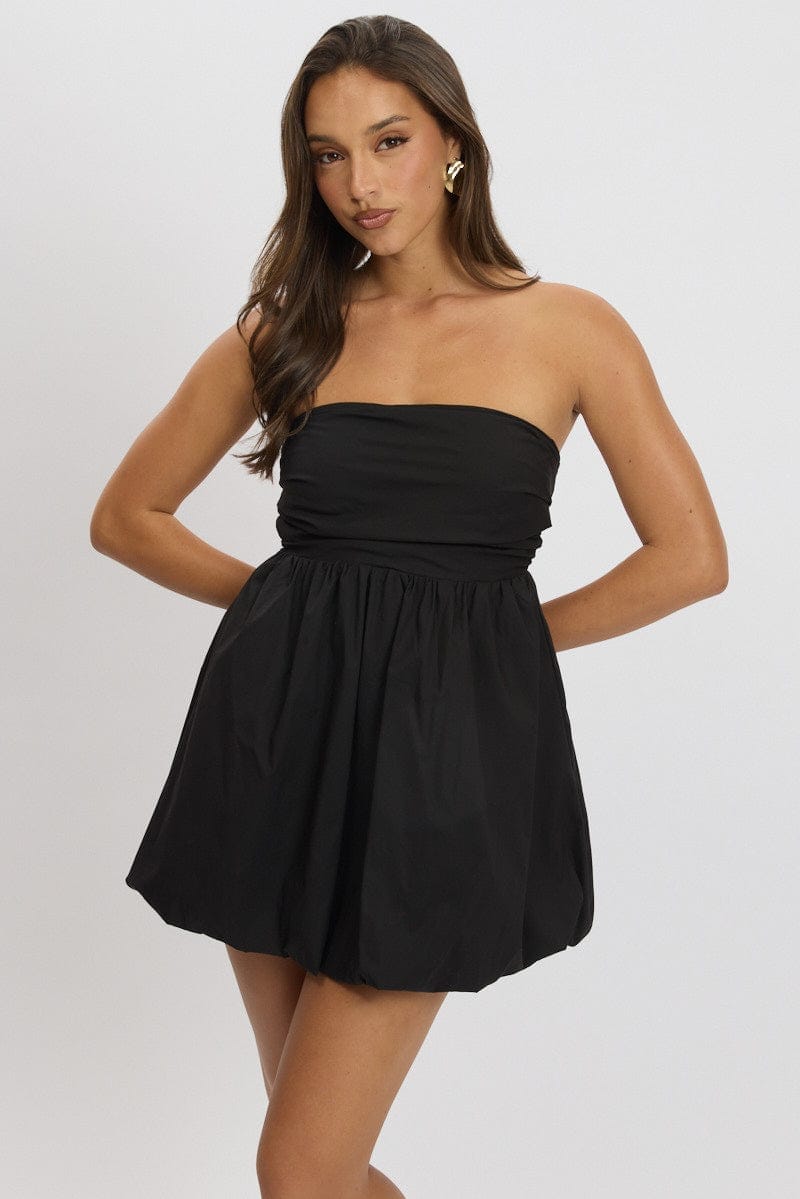 Black Bubble Mini Dress Strapless - Àlainn Fashion