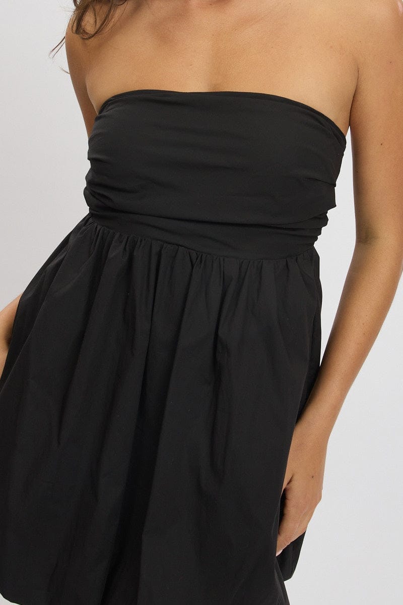 Black Bubble Mini Dress Strapless - Àlainn Fashion