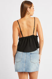 Black Cami Top Ribbon Textured Frill - Àlainn Fashion