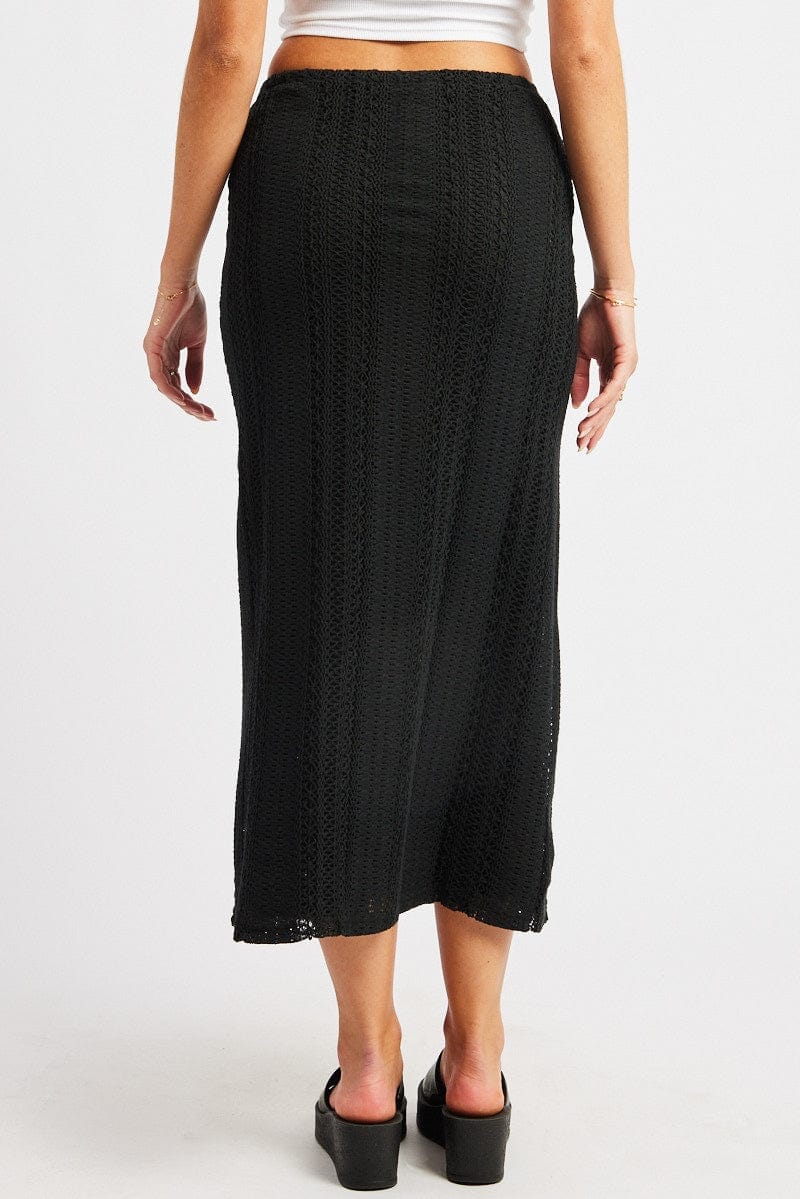 Black Crochet Maxi Skirt High Rise Relaxed Lined - Àlainn Fashion