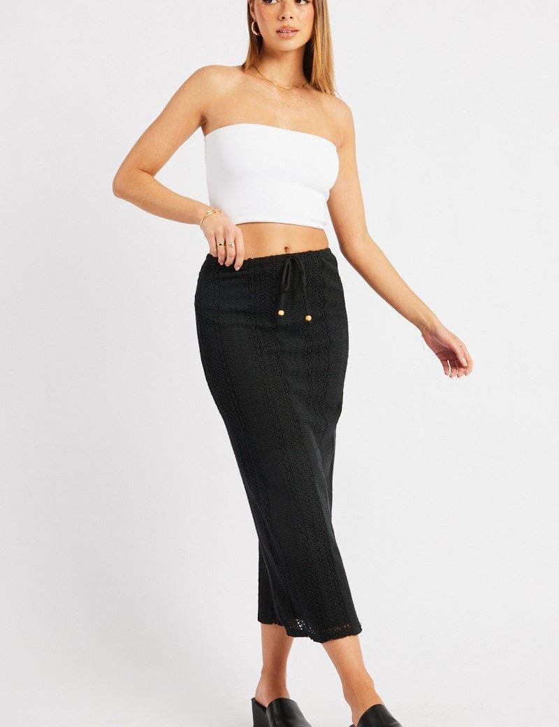 Black Crochet Maxi Skirt High Rise Relaxed Lined - Àlainn Fashion