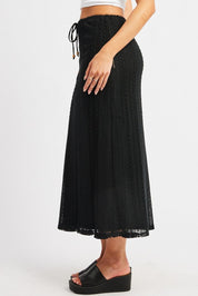 Black Crochet Maxi Skirt High Rise Relaxed Lined - Àlainn Fashion