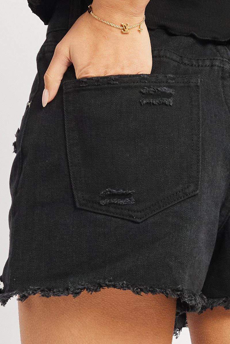 Black Denim Short High Rise Ripped - Àlainn Fashion