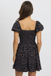 Black Ditsy Fit And Flare Dress Mini - Àlainn Fashion