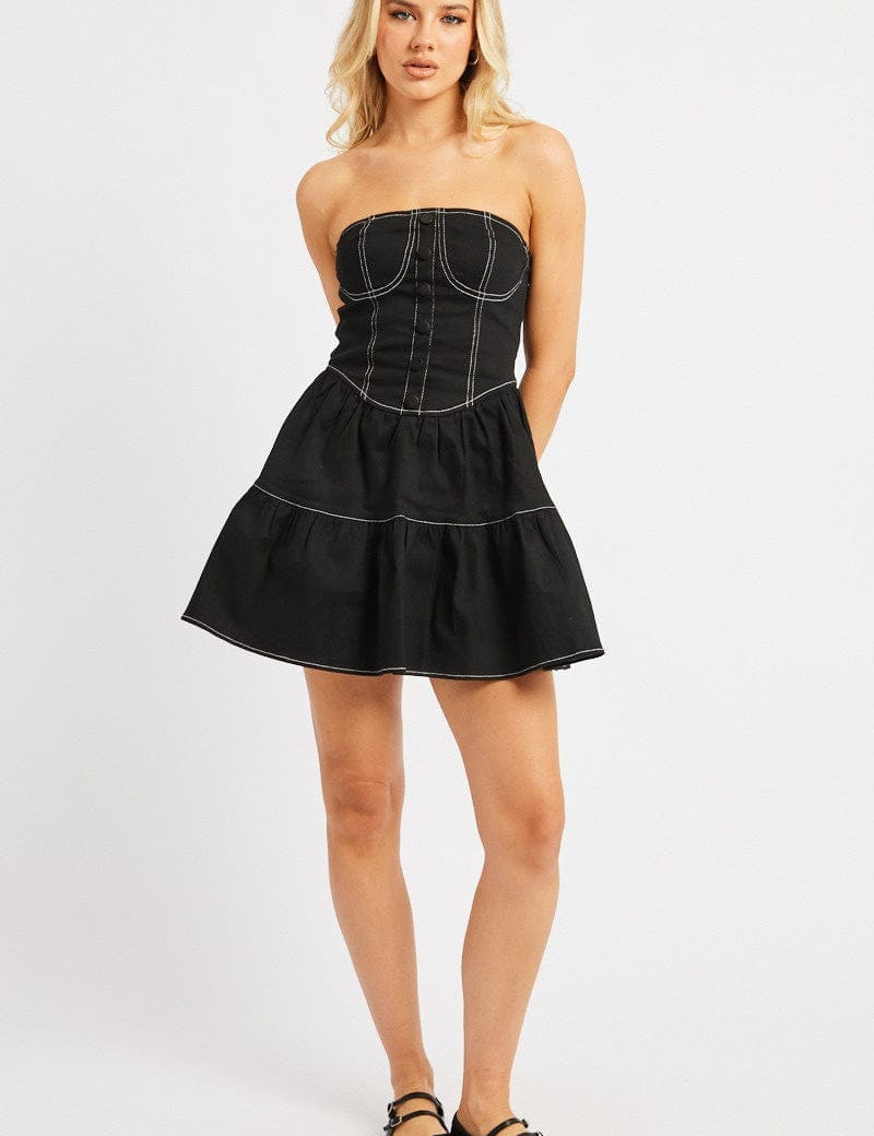 Black Fit And Flare Dress Mini Strapless - Àlainn Fashion