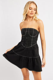 Black Fit And Flare Dress Mini Strapless - Àlainn Fashion