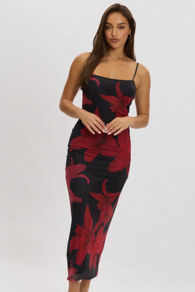 Black Floral Bodycon Dress Maxi Mesh - Àlainn Fashion