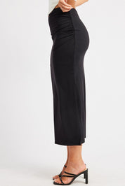 Black Midaxi Skirt High Rise Ruched Lined Supersoft - Àlainn Fashion