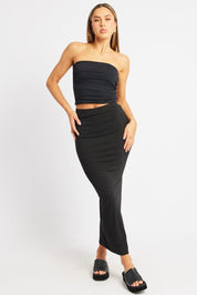 Black Midi Skirt High Rise Rib Jersey - Àlainn Fashion