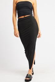 Black Midi Skirt High Rise Rib Jersey - Àlainn Fashion