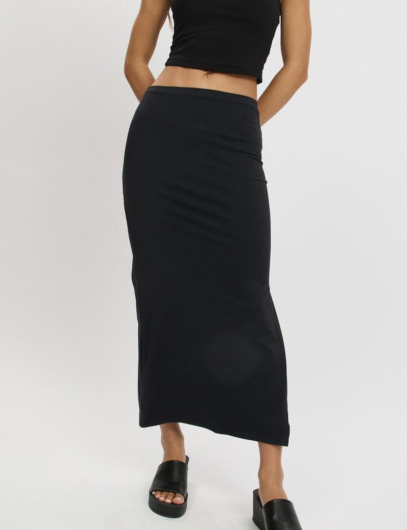 Black Midi Skirt High Rise Supersoft Lined - Àlainn Fashion