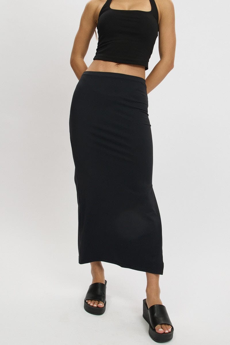 Black Midi Skirt High Rise Supersoft Lined - Àlainn Fashion