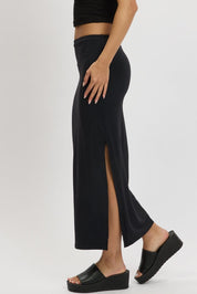 Black Midi Skirt High Rise Supersoft Lined - Àlainn Fashion