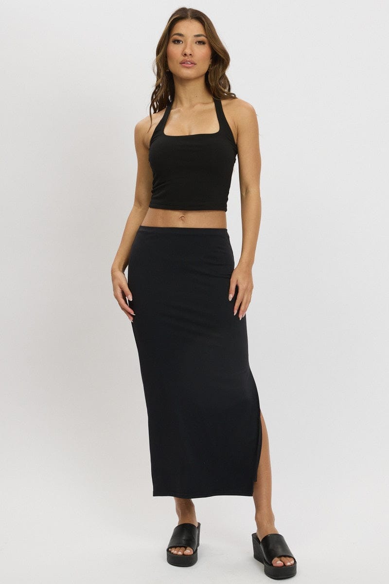 Black Midi Skirt High Rise Supersoft Lined - Àlainn Fashion