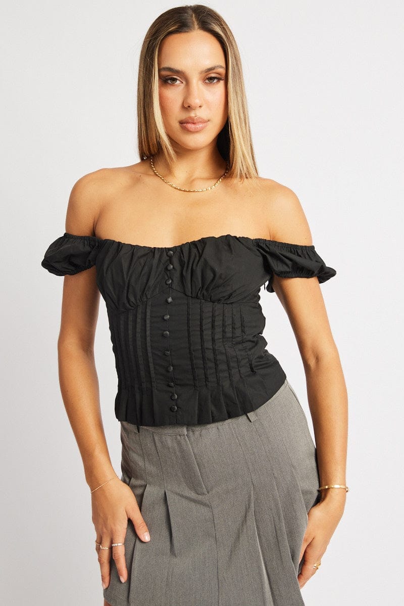 Black Milkmaid Top Short Sleeve Corset - Àlainn Fashion