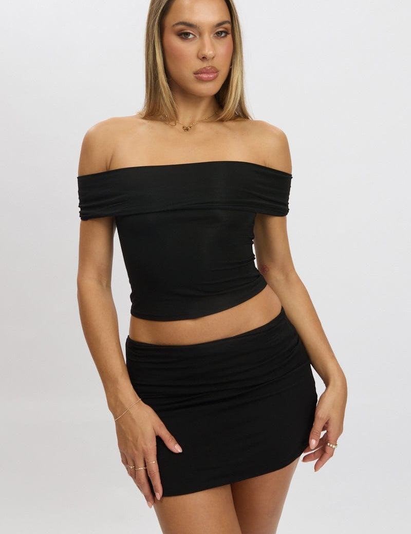 Black Off Shoulder Top Modal - Àlainn Fashion