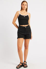 Black Relaxed Denim Short Mid Rise - Àlainn Fashion