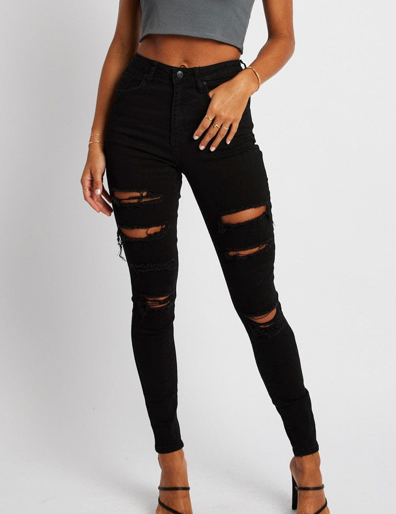 Black Ripped Skinny Jean High Rise - Àlainn Fashion