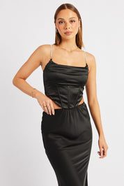 Black Satin Cowl Cami Top - Àlainn Fashion