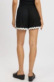 Black Shorts Elasticated Waist Ric Rac - Àlainn Fashion