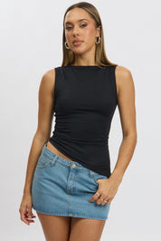 Black Sleeveless Top Asymmetric Hem - Àlainn Fashion