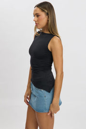 Black Sleeveless Top Asymmetric Hem - Àlainn Fashion