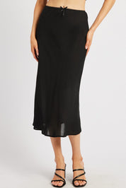 Black Slip Skirt High Rise Elastic Waist Midi - Àlainn Fashion