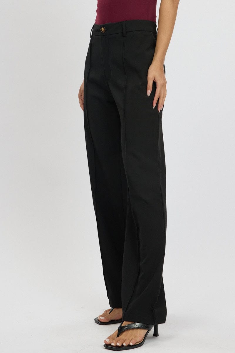 Black Straight Fit Pants High Rise - Àlainn Fashion