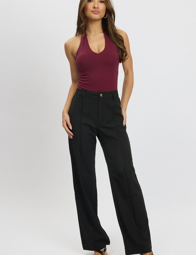 Black Straight Fit Pants High Rise - Àlainn Fashion