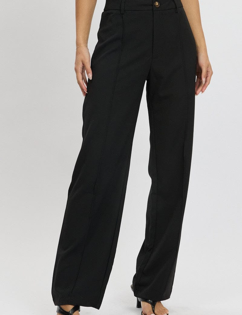 Black Straight Fit Pants High Rise - Àlainn Fashion