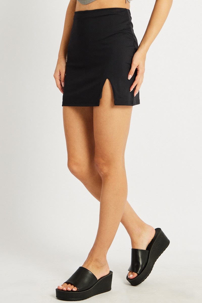 Black Supersoft Mini Skirt Split - Àlainn Fashion