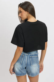 Black T Shirt Short sleeve Crew Neck - Àlainn Fashion