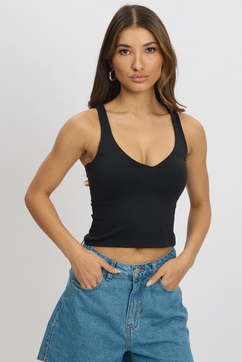 Black Tank Top V Neck Supersoft - Àlainn Fashion