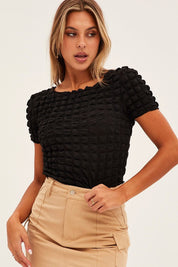 Black Textured Crop Top - Àlainn Fashion